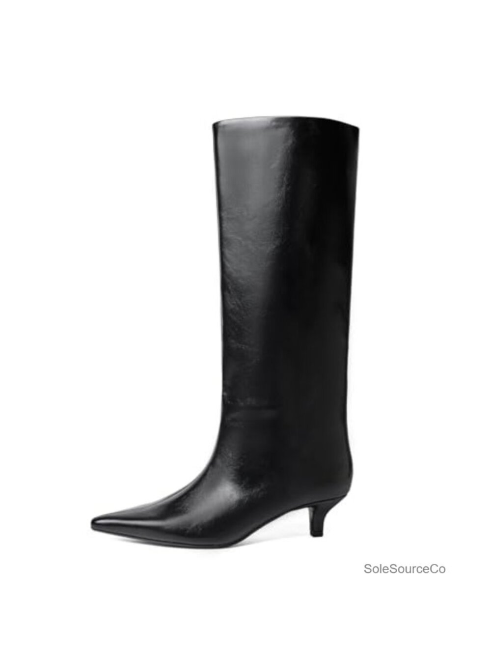 Women's Knee High Kitten Heel Pointed Toe Pull On Faux Leather Boots